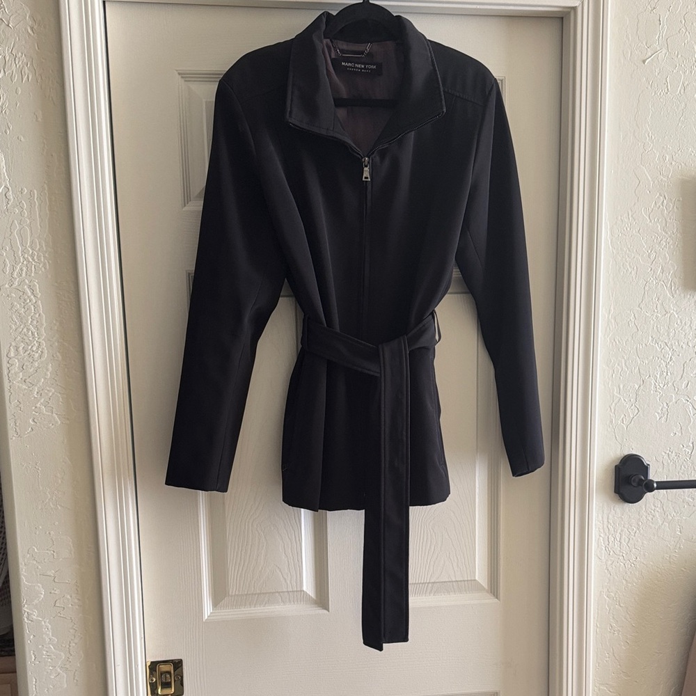 Marc New York Water Resistant Black Trench Coat with Belt